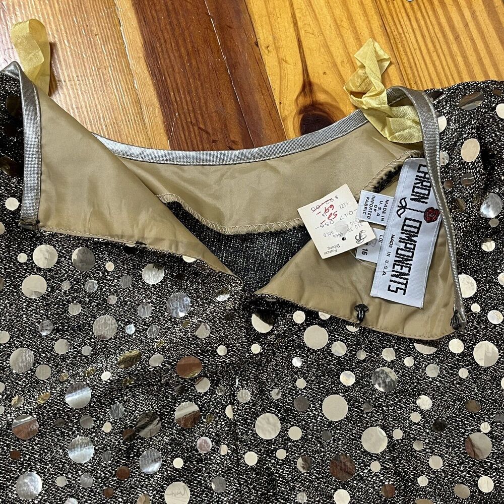 NOS Gold Sparkly Top Vtg Size 16 USA Glam Party Semi Sheer Caron Disco Rave New - Picture 14 of 17